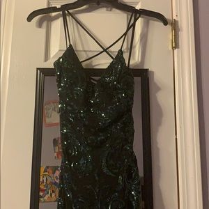 Black and emerald green sequin dress